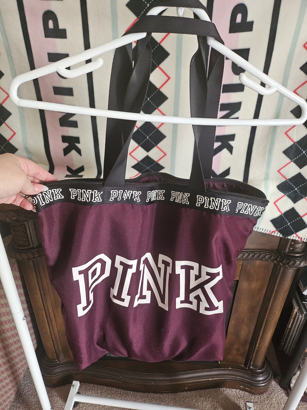 PINK Victoria's Secret Burgundy Tote with Black Straps